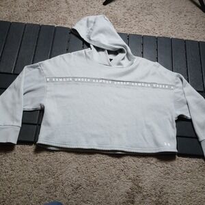 Under Armour Womens Sweater Sz Medium Blue Loose Long Sleeve Hooded Crop‎ BA83